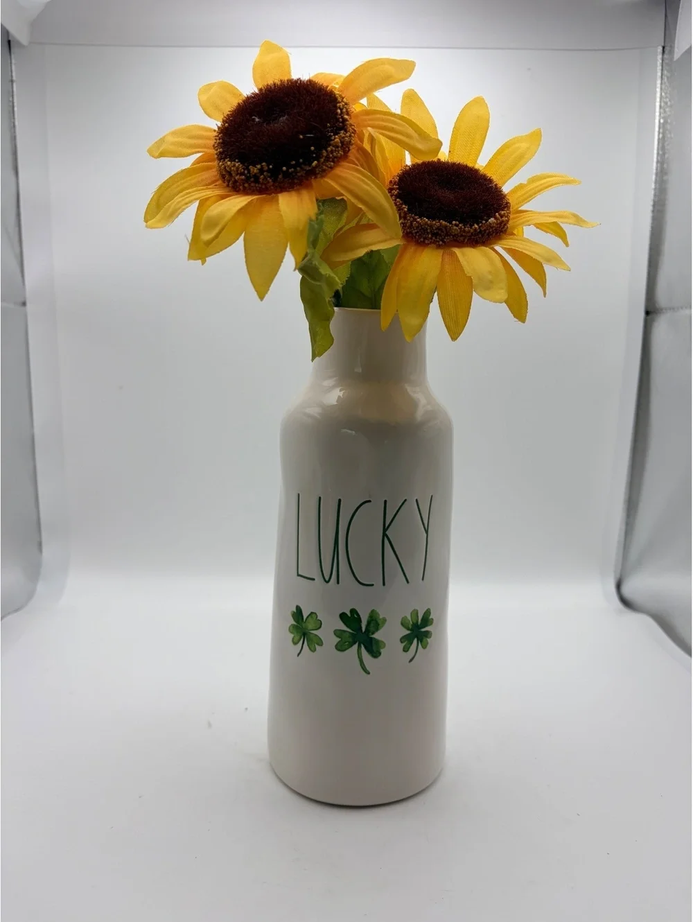 Rae Dunn 12” lucky vase. Rare st. Patrick’s day celebration vase.